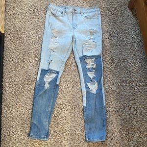 super fun color blocked and ripped ae jeans!
